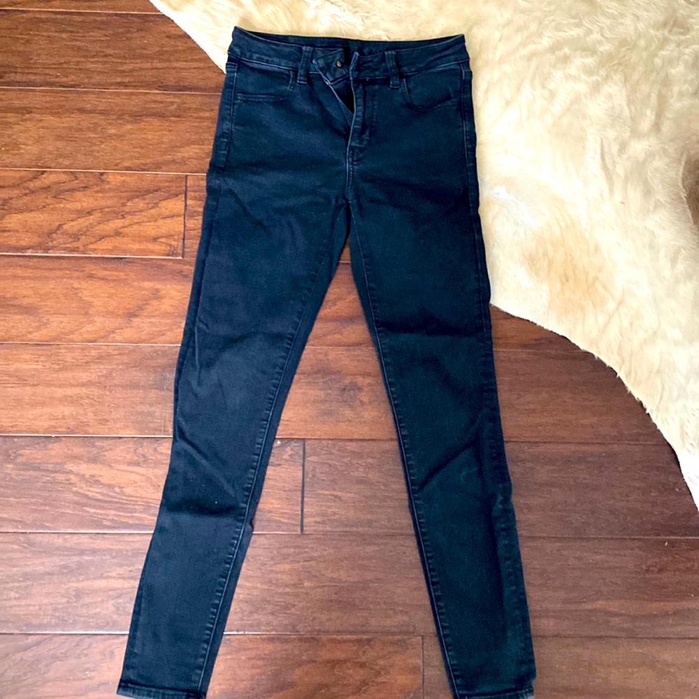 American Eagle AE Womens Black Denim Jeans 4 Hi Rise Jeggings